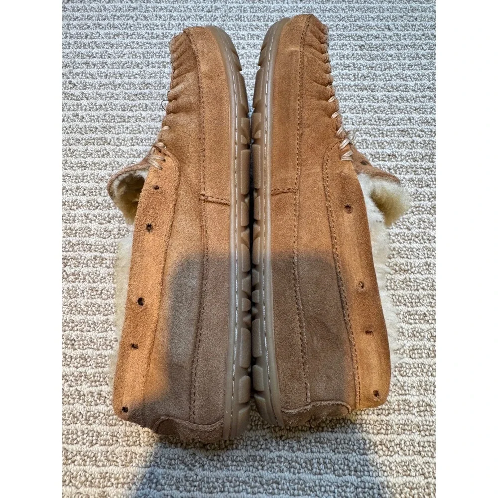 LL Bean‎ Wicked Good Moccasins Mens 8 Medium Tan Suede Shearling Slippers 264593